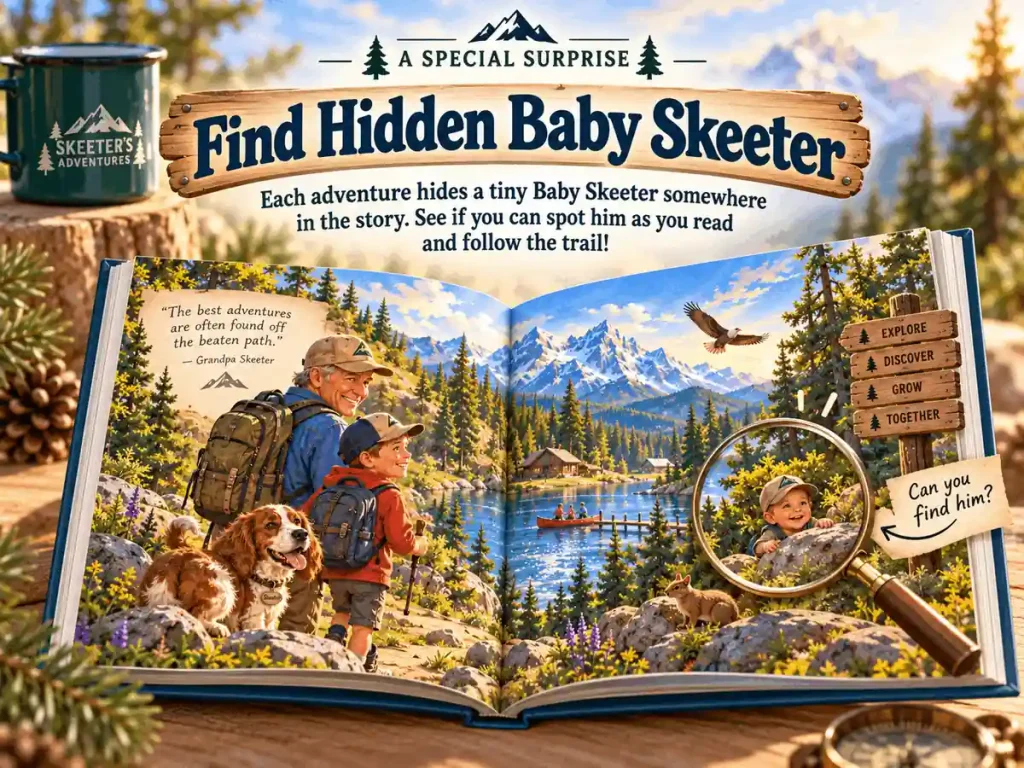 Open Skeeter’s Adventures book showing the hidden Baby Skeeter search activity