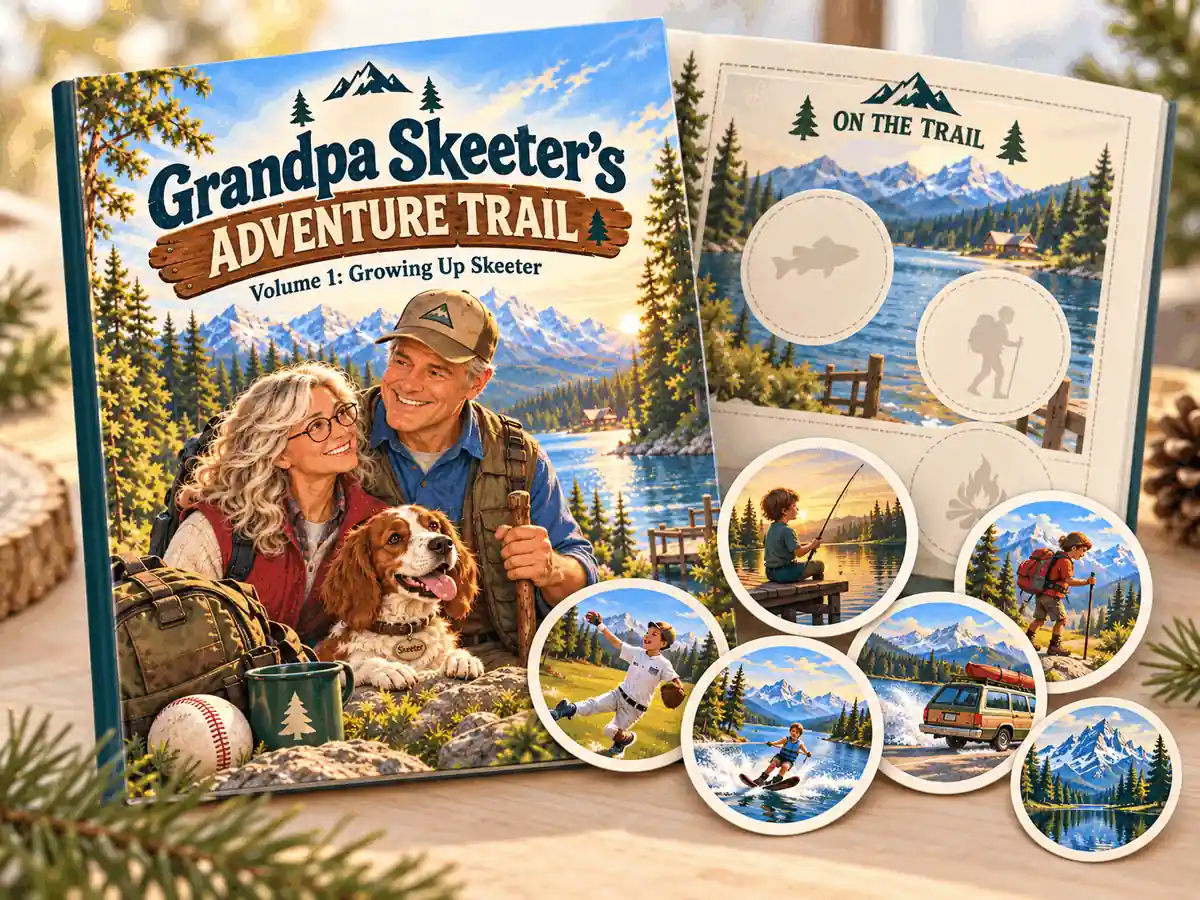 Grandpa Skeeter’s Adventure Trail sticker book with collectible adventure stickers